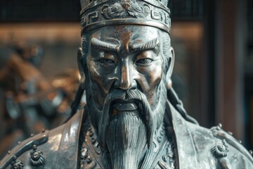 Bronze sculpture of Sun Tzu ancient Chinese military strategist and philosopher - obrazy, fototapety, plakaty