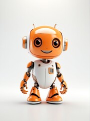 Cute smiling orange small friendly robot in plain white background looking at camera from Generative AI