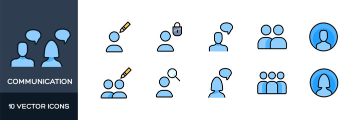 Communication icon set. Communication symbols. Flat style. Vector icons