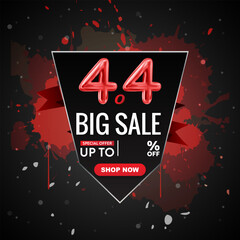 4.4 big sale discount template banner with blank space for product sale with abstract gradient red and black background design