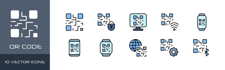 Qr-code icon set. Flat style. Vector icons