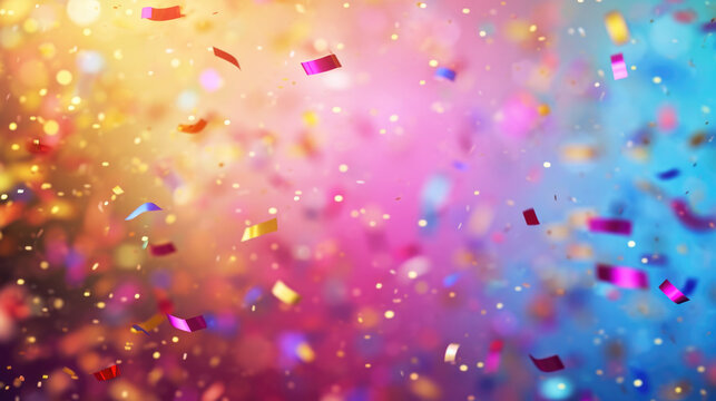 Dynamic image of falling rainbow confetti and streamers