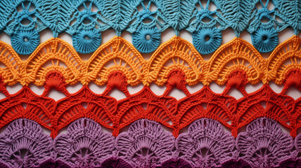 crocheted yarn fabric background with four solid colors and intricate stitching