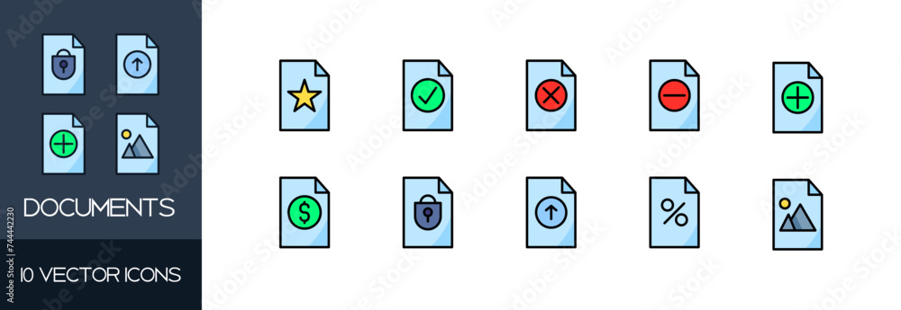 Poster documents icon set. flat style. vector icons