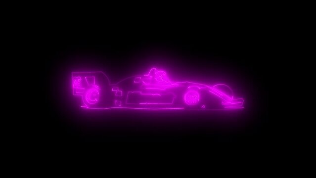 Neon glowing pink auto racing icon animation in black background