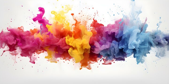 Vibrant Holi Text Design on White Background with Centered Professional Photo and Copy Space. Concept Holi Festival, Text Design, White Background, Professional Photo, Copy Space