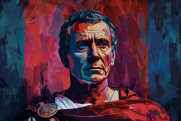 Colorful portrait of Julius Caesar in Roman dictator attire with pop art style enhancement - obrazy, fototapety, plakaty