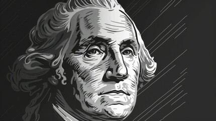 George Washington portrait in line art style depicting the first President and historical figure