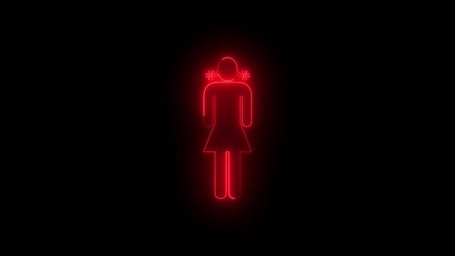 Neon glowing red girl icon animation in black background