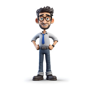 picture of 3d cartoon boy with glasses in front of white background