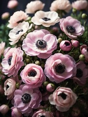 Bouquet of anemone flowers detailed texture background for wedding, debut or any occassion like graduation or prom from Generative AI