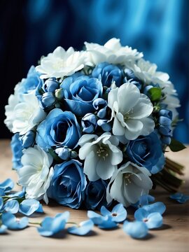 Blue bouquet of flowers detailed texture background for wedding, debut or any occassion like graduation or prom from Generative AI