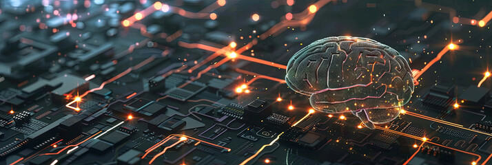 Neural network concept for artificial intelligence and machine learning with a human brain made of digital data and computer circuitry