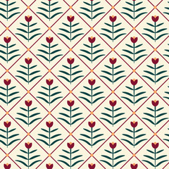 abstract geometric pattern with tulips Seamless floral background block print graphic design For fabric web page surface textures wrapping paper Vector illustration