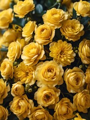 Yellow bouquet of flowers detailed texture background for wedding, debut or any occassion like graduation or prom from Generative AI
