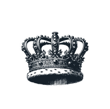 The old crown. Black white vector illustration.