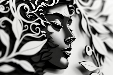 Demeter Greek goddess mythology art in black and white paper cutout silhouette
