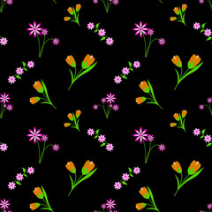 Beautiful seamless flower pattern on a black background. Flower pattern for printing (JPG Preview)