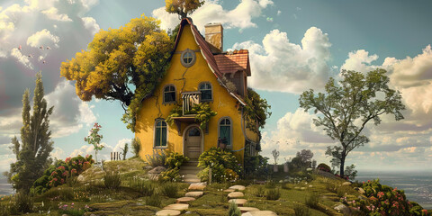 Mortgage and real estate concept with single family dwelling house