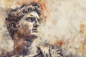 Augustus the first Roman Emperor portrayed in an ancient watercolor art sculpture