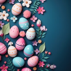 Fototapeta na wymiar cute easter background with colorful eggs and flowers