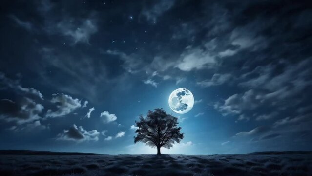 月夜の空と1本の木　Generative AI