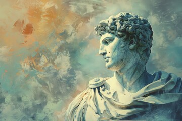 Apollo sculpture in Greek art style with oil painting texture depicting an antique marble statue