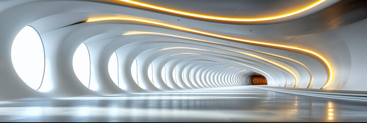 The futuristic architecture of a tunnel, where light and metal create a path through the city in sleek, modern design