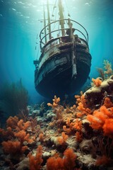 Ship wreck underwater Cozumel Mexico - obrazy, fototapety, plakaty
