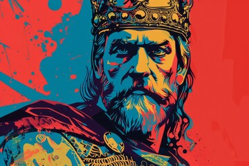 Alfred the Great in a Vibrant Pop Art Portrait as an Anglo-Saxon King from England
