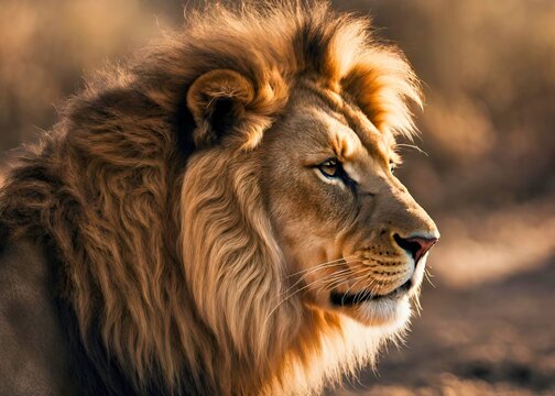 portrait of a lion. A close-up picture of elegant lion's face.