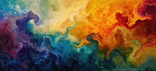 Vibrant abstract acrylic painting with swirling colors. Art and creativity.