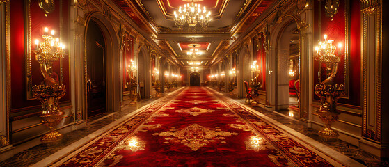 The elegance of a hotel corridor, where luxurious decor and lighting invite guests into a world of comfort