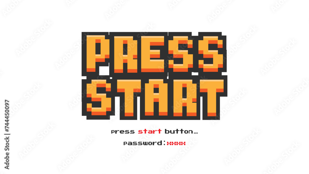 Poster press start insert a coin to continue .pixel art .8 bit game.retro game. for game assets in vector i