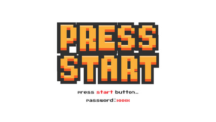 PRESS START INSERT A COIN TO CONTINUE .pixel art .8 bit game.retro game. for game assets in vector illustrations.clipart.