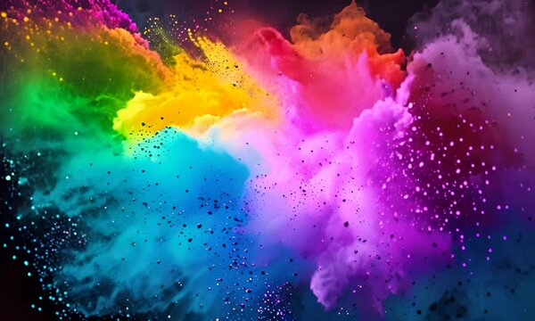 Rainbow blast holi colorful powder explosion, holi festival 4K Video