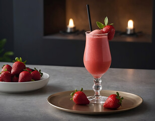 strawberry smoothie on a table
