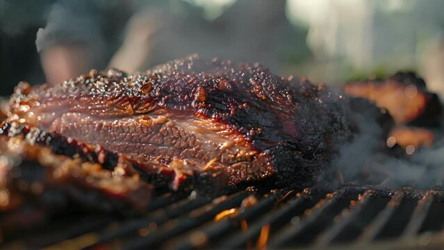 The pit master carefully tends to a slab of brisket expertly smoking it for hours until it reaches meltinyourmouth tenderness. Its journey from the pit to the plate ends with