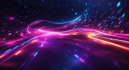 Abstract Speed light trails effect, fast moving neon futuristic technology background