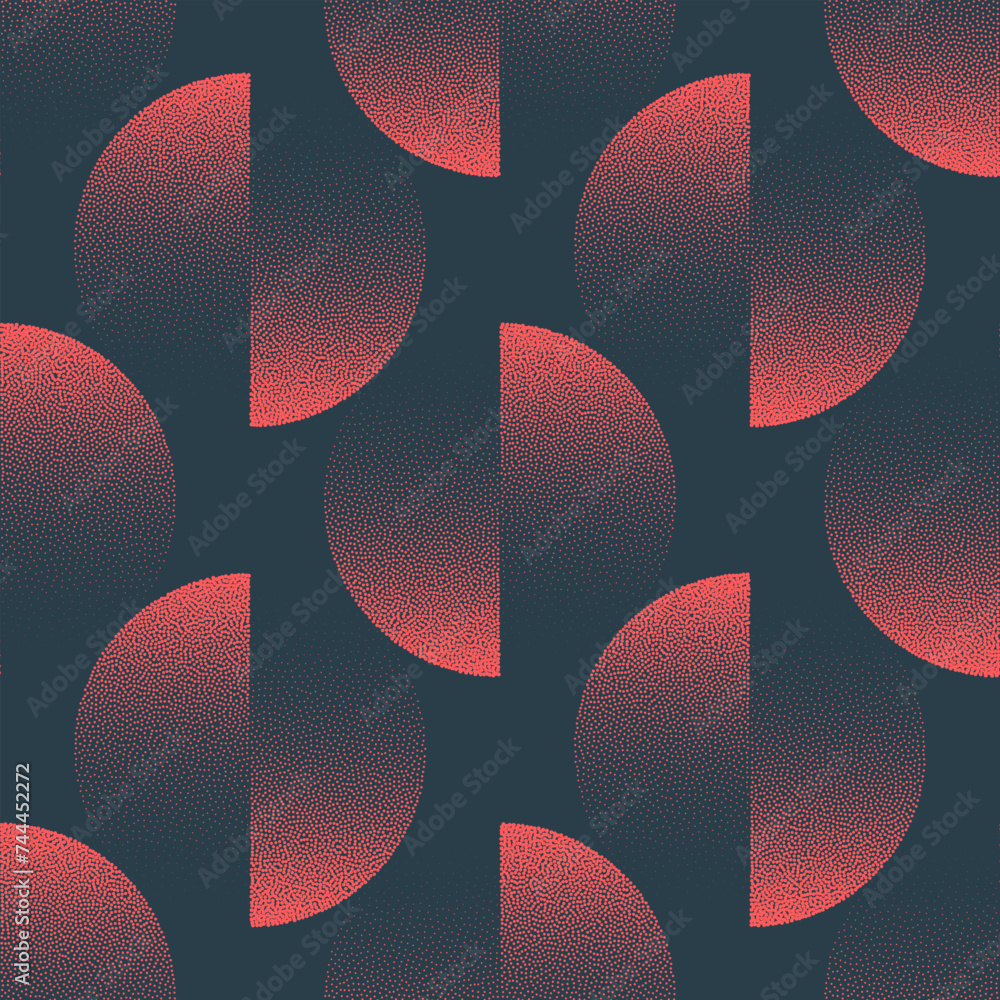 Poster red split circles geometric seamless pattern trend vector abstract background. bauhaus style half to