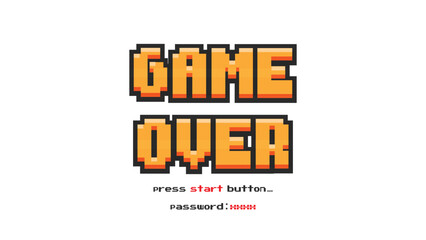 Game Over text on white background.8 bit game.retro game.clipart.	
