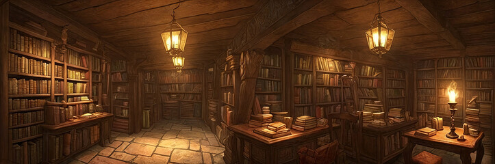 Step into the Enchanted Bookshop Nestled, its shelves hold antique books in candlelight Shadows dance on ancient tomes. Generative AI