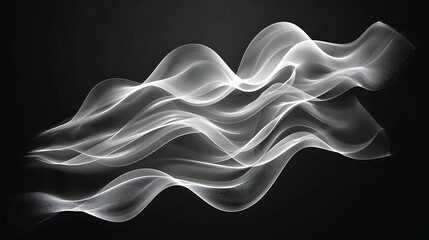 Abstract silver white wavy shapes black background AI Image Generative.