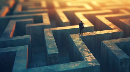An individual inside a maze, searching for the way out. Ai Generated.
