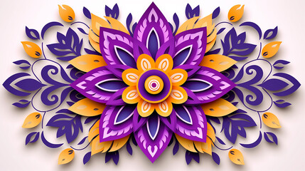 Fototapeta na wymiar diwali festival holiday design with purple yellow paper cut style on white background