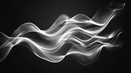 Abstract silver white wavy shapes black background AI Image Generative.