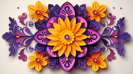 diwali festival holiday design with paper cut style in purple and yellow concept.