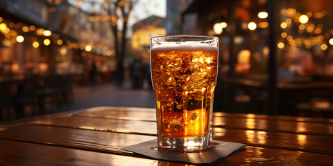 Fresh and Cold Beer on Bar Table - obrazy, fototapety, plakaty