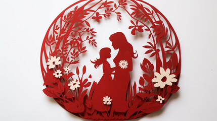 happy mother's day card of paper cut mom and kid beautiful design on white background