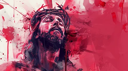 Foto op Plexiglas Jesus Christ on the cross. Artistic abstract religious background illustration © Amonthep